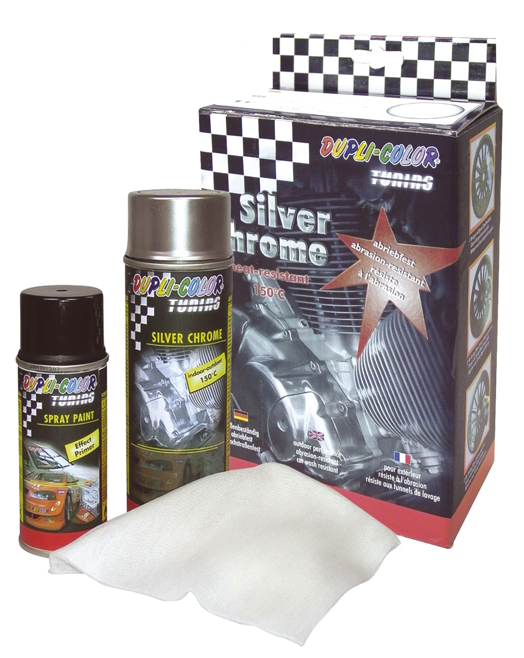 kit Silver Chrome (Spray Primario Preto 400ml+Spray Prata 400ml+Pano)